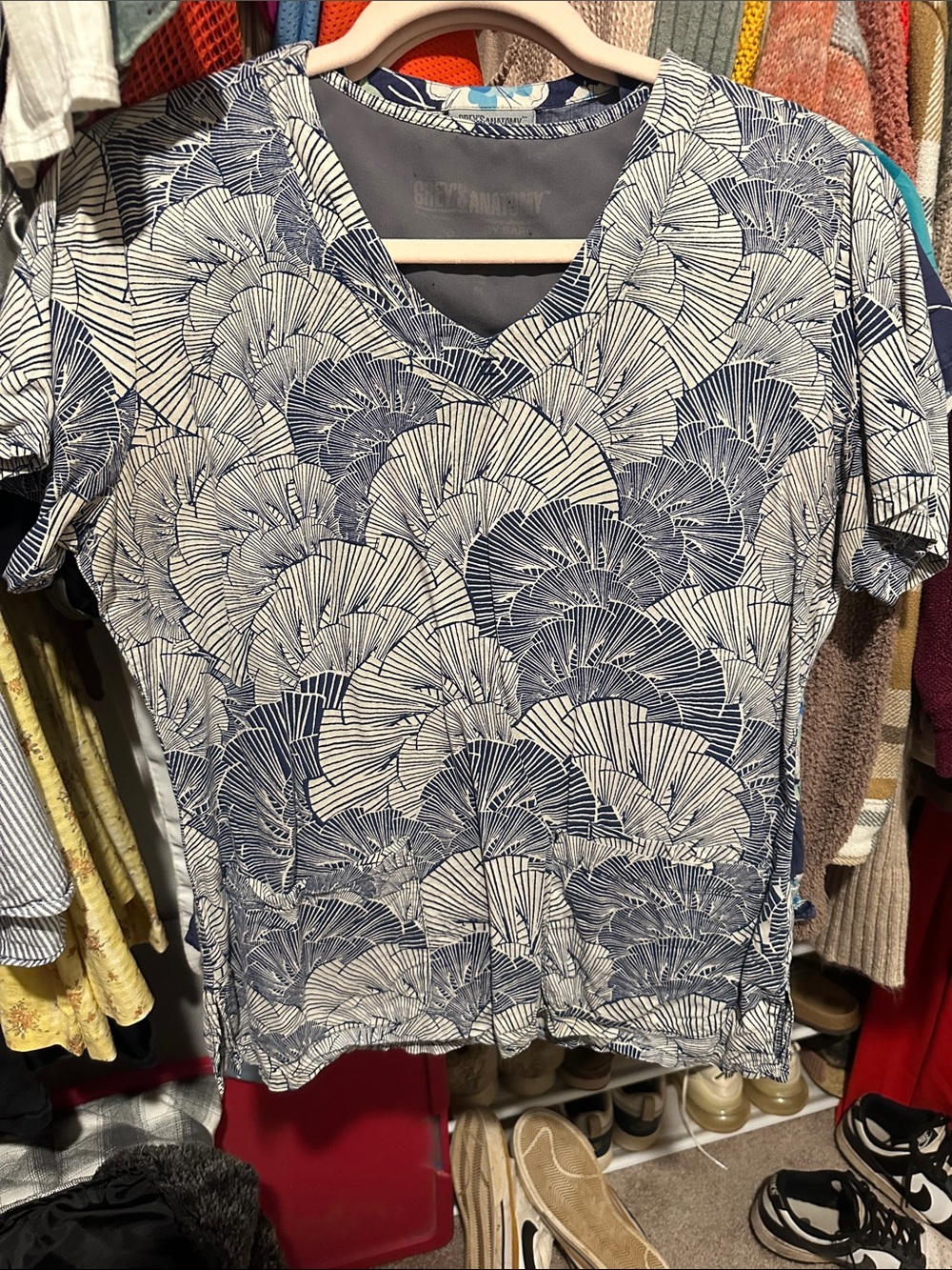 Grey's Anatomy Navy and White V-Neck Fan Print Top
